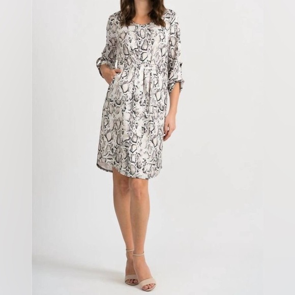 Joseph Ribkoff Python Snake Print Dress in Ivory/Beige/Black size 10 - Picture 6 of 16